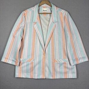Devon Vintage Womens Pastel Striped Blazer Jacket 16 USA Open Front Preppy